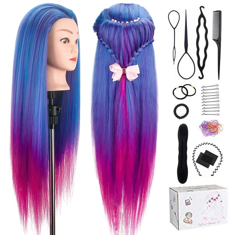 Mannequin Head with Hair TopDirect 29 100 Synthetic Fiber Training Head Manikin Cosmetology Hair Doll Head Styling Hairdressing Training Braiding Practice Heads with Clamp Holder and Tools
